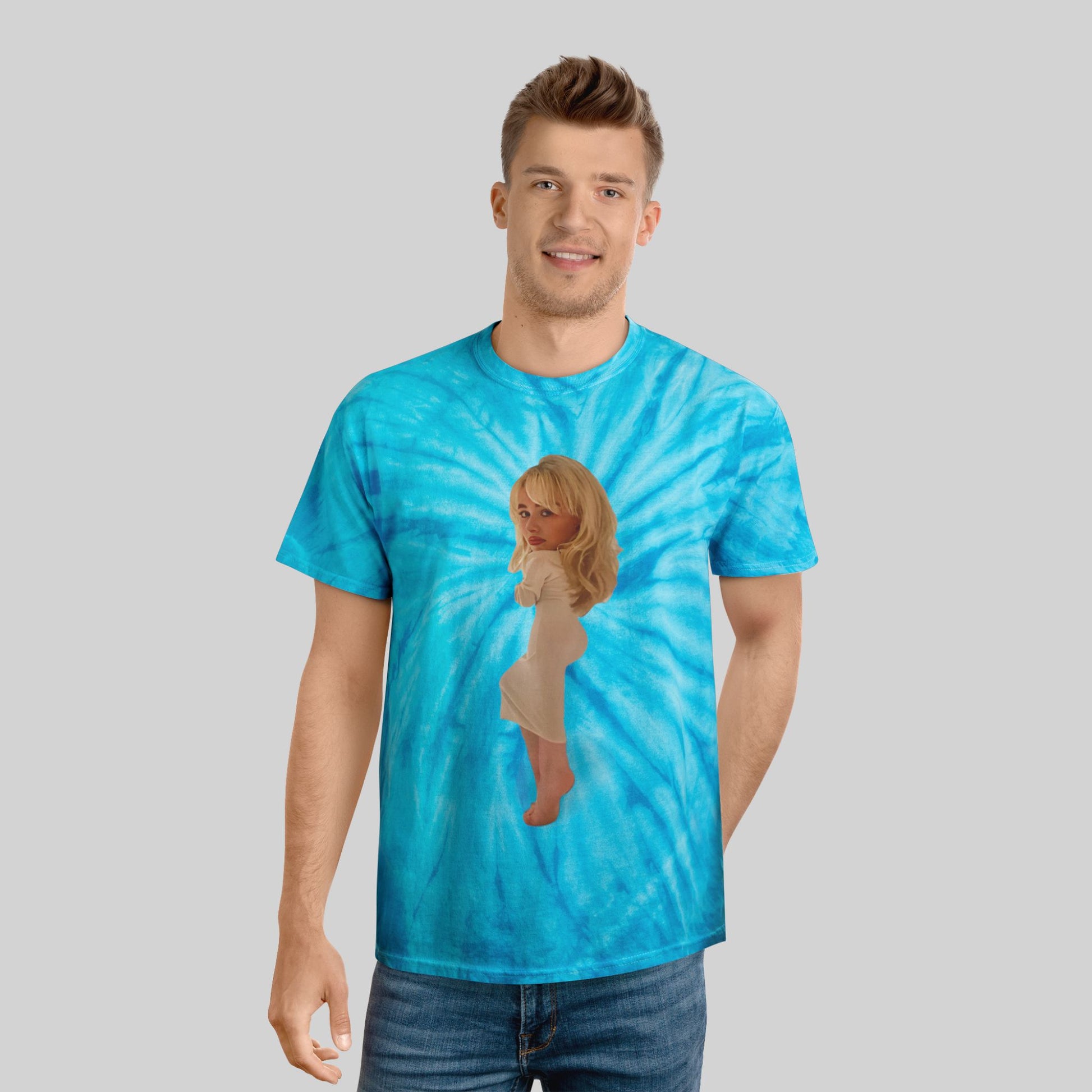 Vibrant Tie-Dye Tee with Chic Graphic Design - Sabrina Carpenter Merch