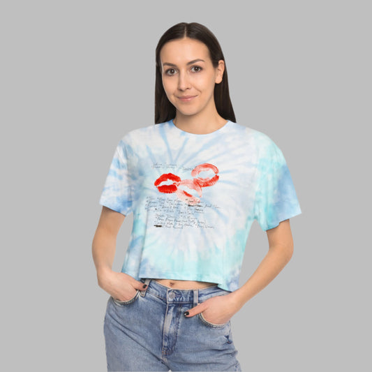 Women's Tie-Dye Crop Tee - Short n Sweet Tour Kiss Graphic - Sabrina Carpenter Merch