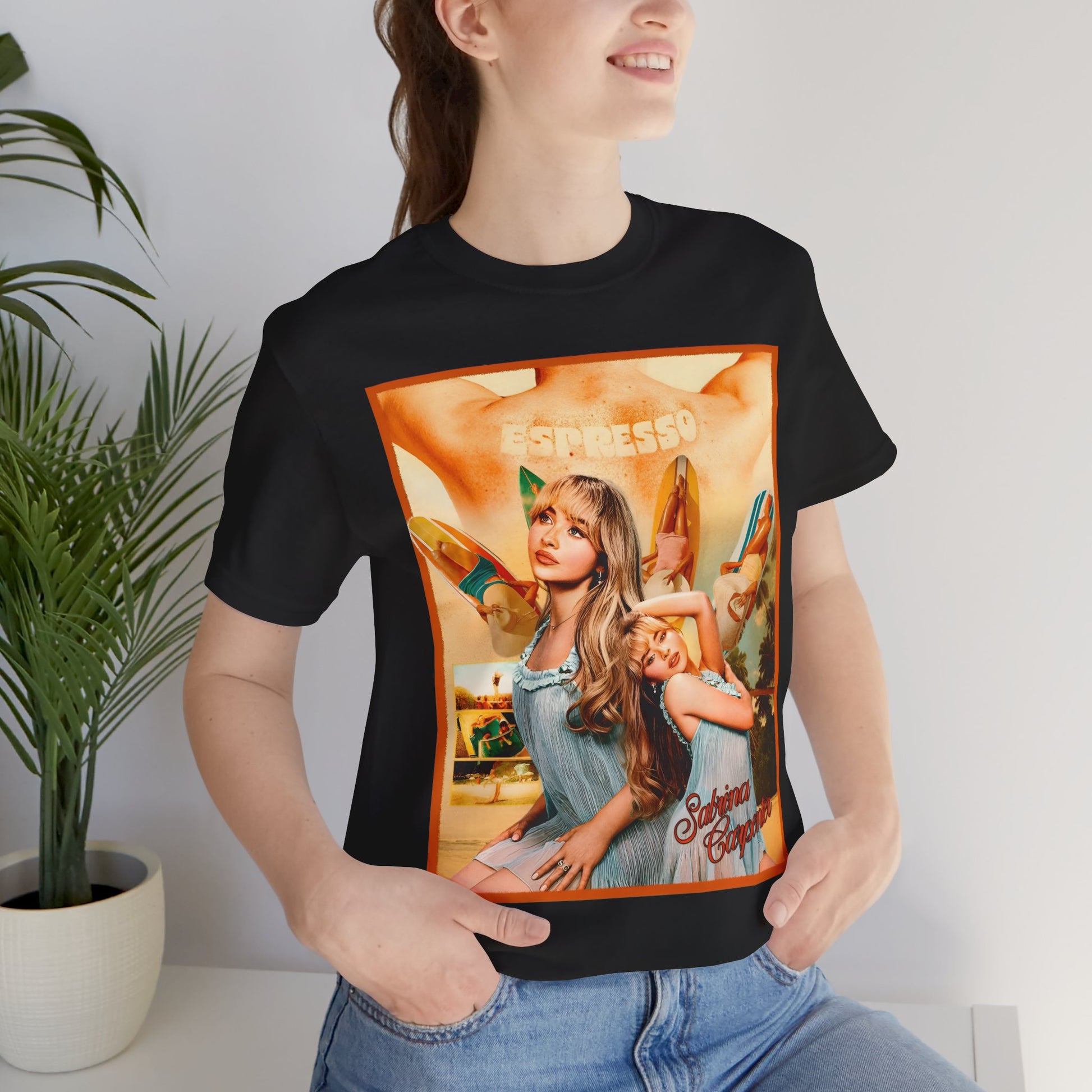 Unisex "Espresso Vibes" Retro Tee With Cool Kiss - Sabrina Carpenter Merch