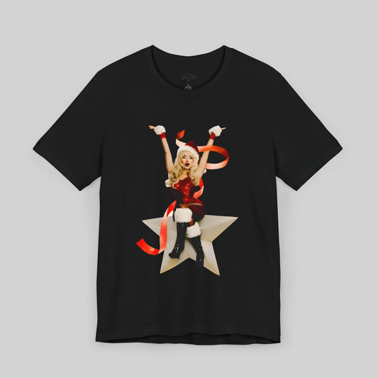 Festive Glam Unisex Tee with Star and Kiss - Sabrina Carpenter Merch