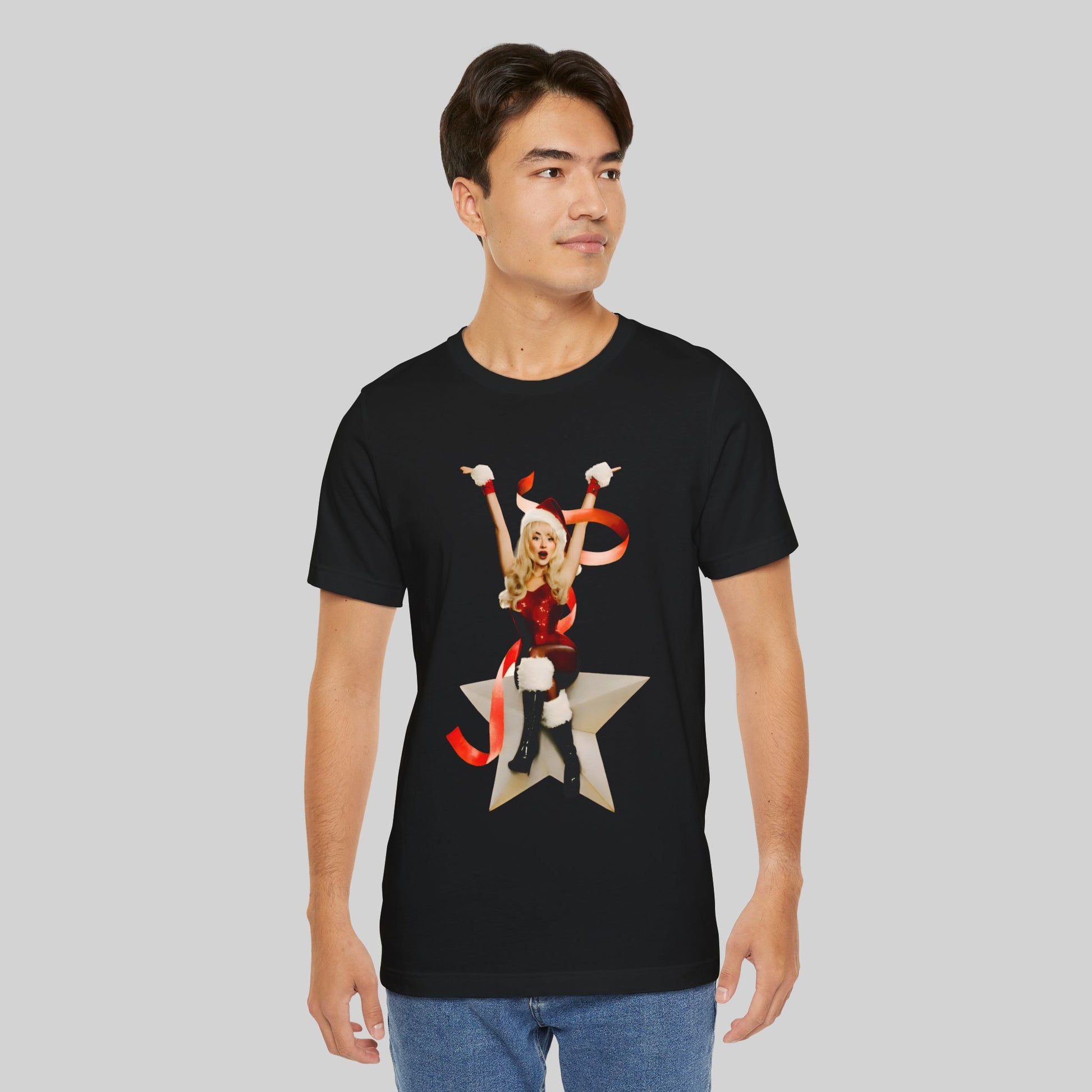 Festive Glam Unisex Tee with Star and Kiss - Sabrina Carpenter Merch