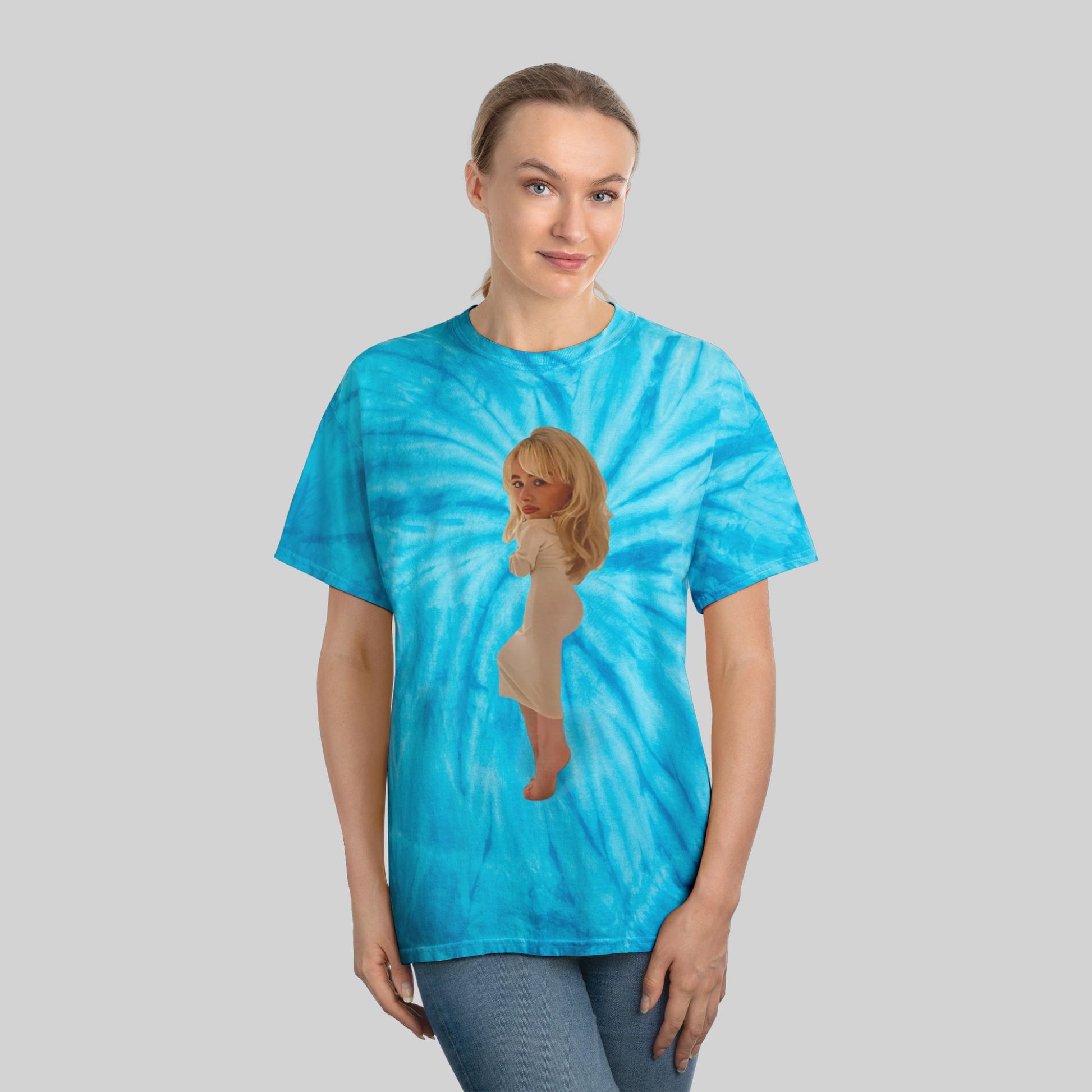 Vibrant Tie-Dye Tee with Chic Graphic Design - Sabrina Carpenter Merch