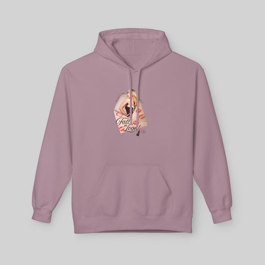 Purple Sabrina Carpenter Fall in Love Hoodie with a graphic design on a gray background