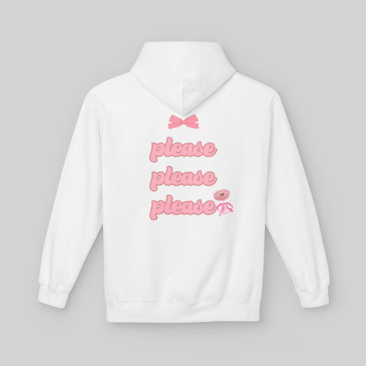 White Sabrina Carpenter Lover Hoodie with pink text and graphics on a gray background