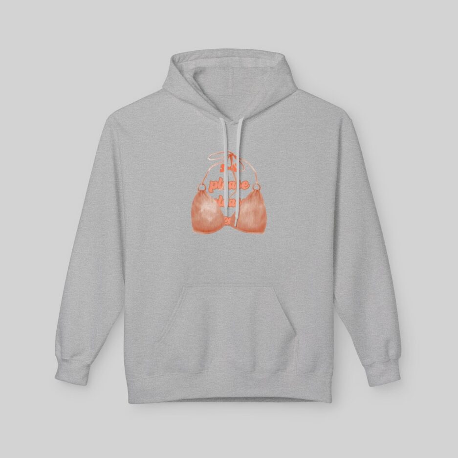 Gray Sabrina Carpenter Espresso Vibes Hoodie with a graphic design on a light gray background
