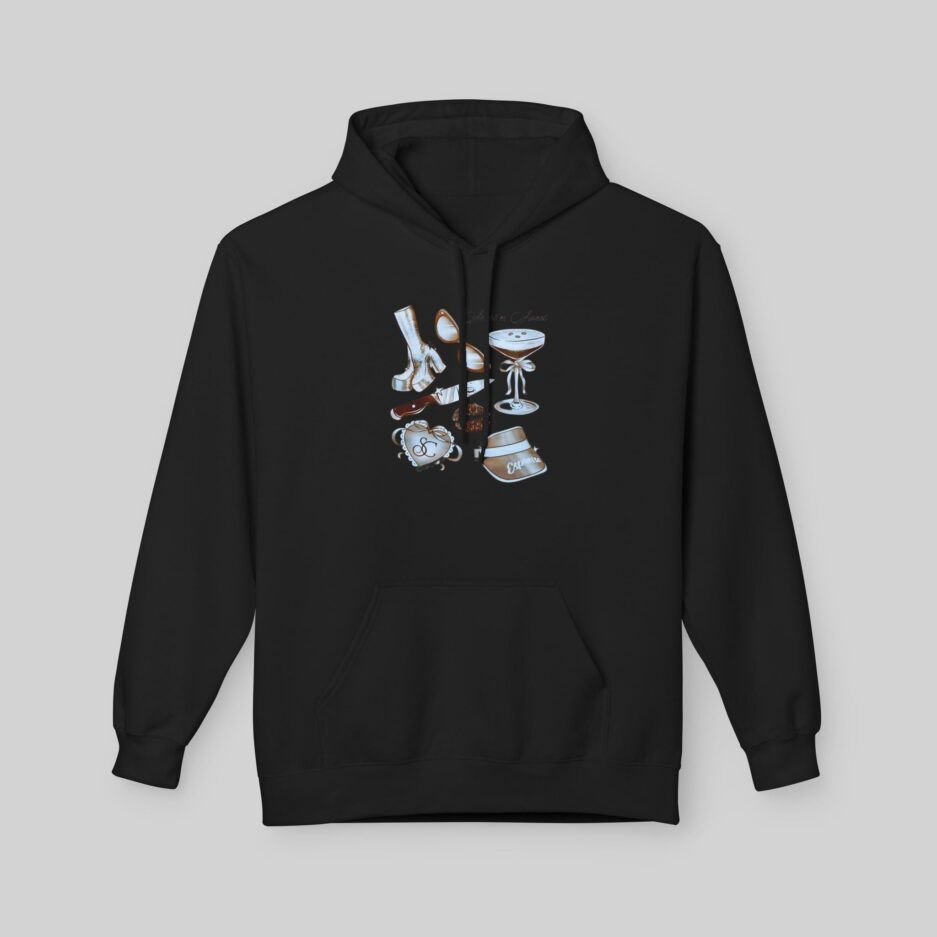 Black Sabrina Carpenter Lover Hoodie with graphic design on a gray background