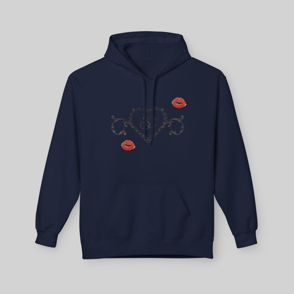 Navy blue Sabrina Carpenter Short n’ Sweet Hoodie with graphic design on a light gray background