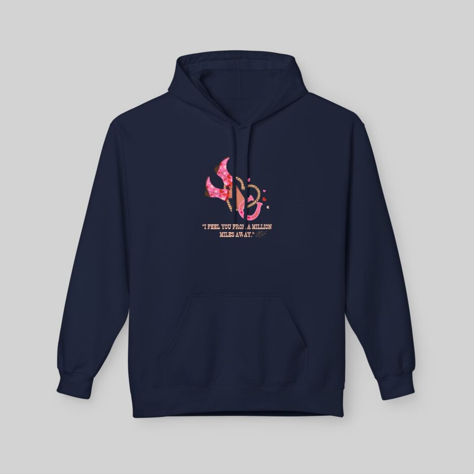 Navy blue Sabrina Carpenter Valentine's Day Hoodie with a colorful graphic and text on a light gray background