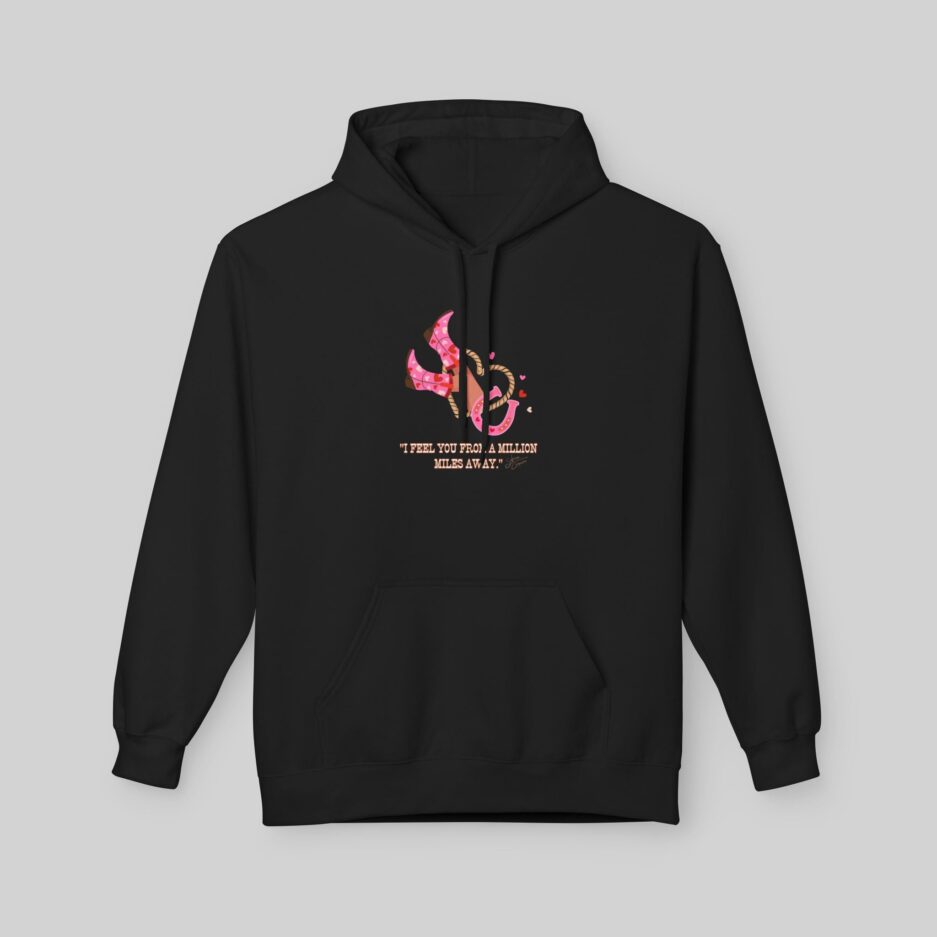 Black Sabrina Carpenter Valentine's Day Hoodie with colorful graphic design on a gray background