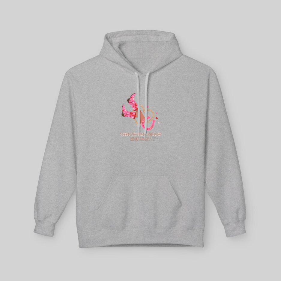 Gray Sabrina Carpenter Valentine's Day Hoodie with a pink and yellow graphic on a light gray background